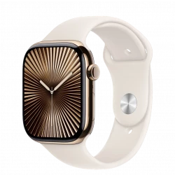 Apple Watch Series 10 GPS + Cellular 46mm Gold Titanium Case w. Starlight Sport Band - M/L (MWYY3)