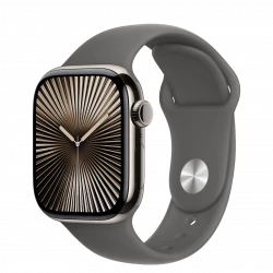 Apple Watch Series 10 GPS + Cellular 42mm Natural Titanium Case w. Stone Grey Sport Band - S/M (MWXD3)