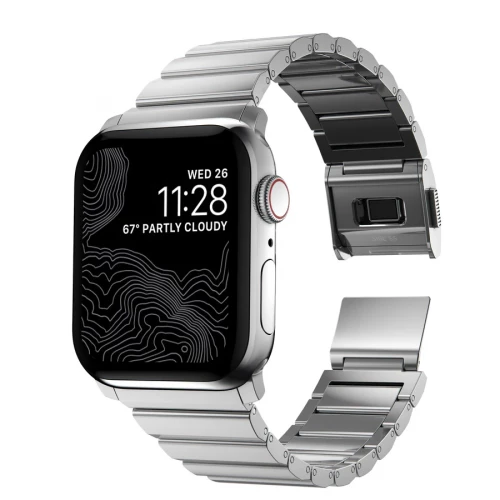 NOMAD Apple Watch 46/49mm Steel Band Silver Hardware Silver